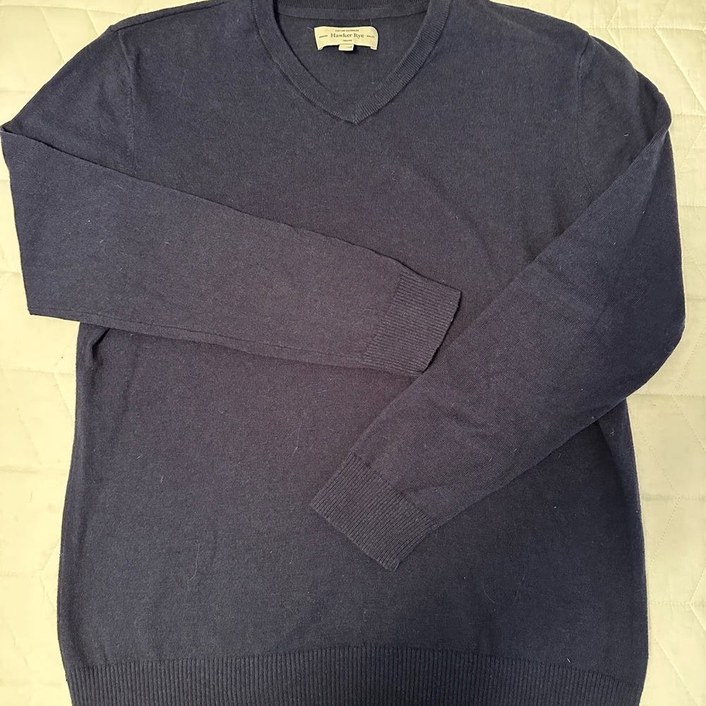 Men's Navy V-Neck cotton and Cashmere Sweater by Hawker Rye